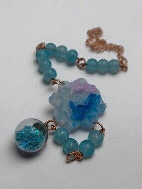 Handmade Blue Floral Car Charm Rearview Mirror Hanging Beaded Accessory